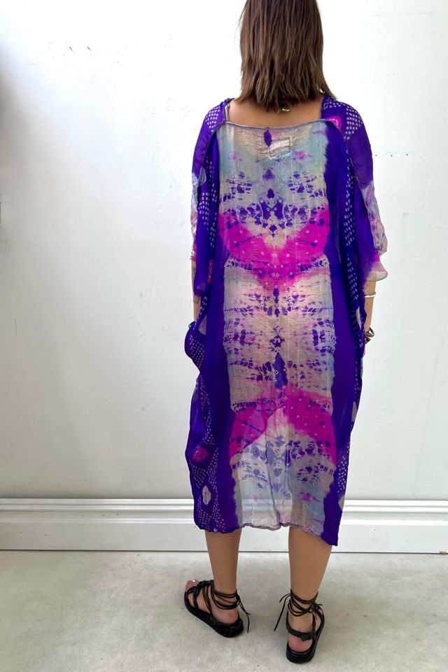 Anna Corinna Reworked Vintage Tie Dye Brights Sheer Silk Smock Dress #2