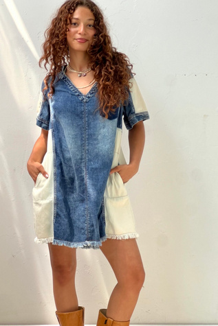 Vintage Patchwork Denim Mini Dress Selected by Anna Corinna