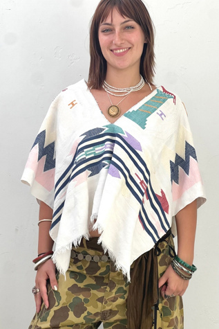 Anna Corinna Reworked Vintage Voven Poncho Top