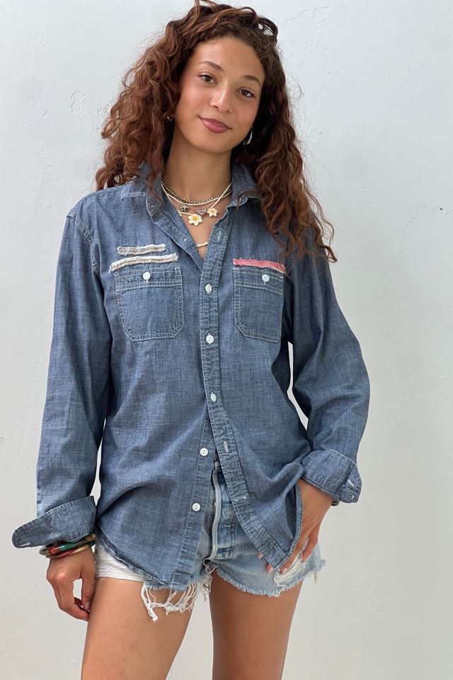 Anna Corinna Reworked Vintage Embroidered Chambray Top #1