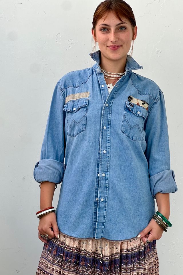 Anna Corinna Reworked Vintage Wrangler Mandala Snap Up Top #1