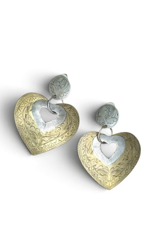Vintage India Double Heart Dangle Earrings Selected by Garbage Soup