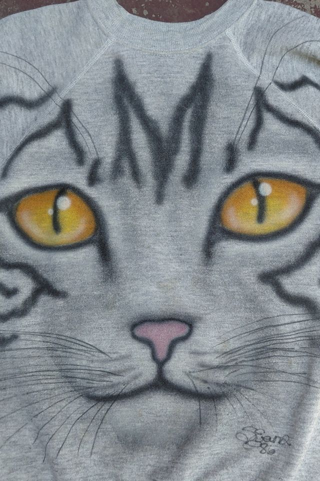 Vintage Airbrushed Tabby Cat Sweatshirt Selected by Garbage Soup #1