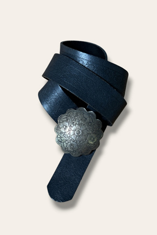 Y2K Silver Tone Buckle Black Leather Belt Selected By Afterlife Boutique