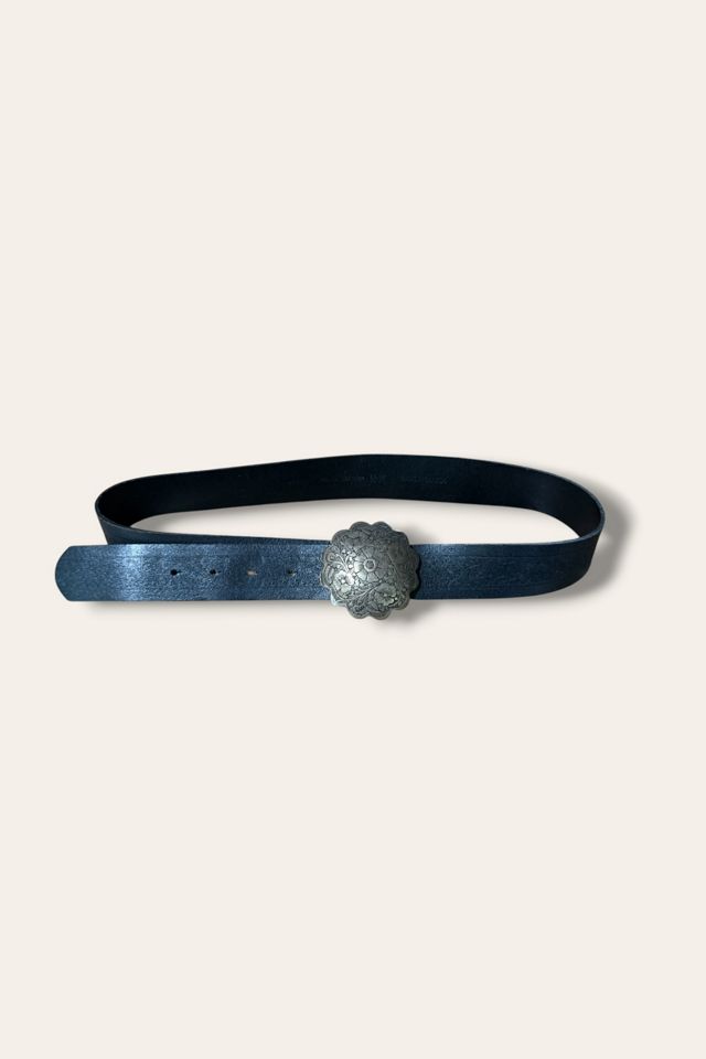Y2K Silver Tone Buckle Black Leather Belt Selected By Afterlife Boutique #1
