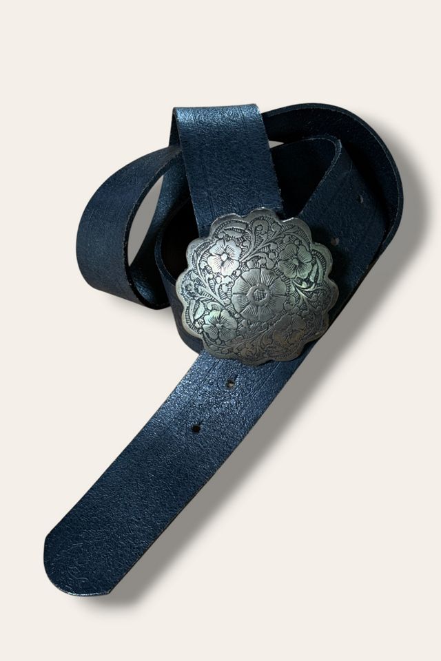 Y2K Silver Tone Buckle Black Leather Belt Selected By Afterlife Boutique #2