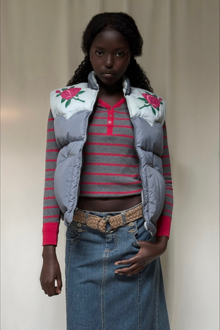 Vintage 1980s Rose Down Puffer Vest Selected By Afterlife Boutique
