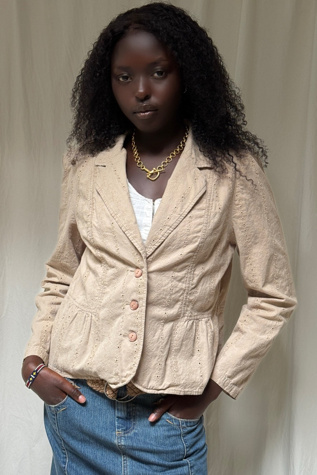 Y2K Cotton Eyelet Cropped Blazer Jacket Selected By Afterlife Boutique