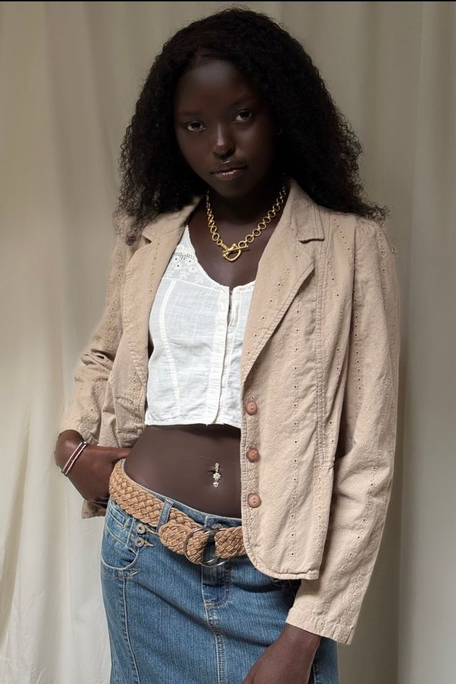Y2K Cotton Eyelet Cropped Blazer Jacket Selected By Afterlife Boutique #1