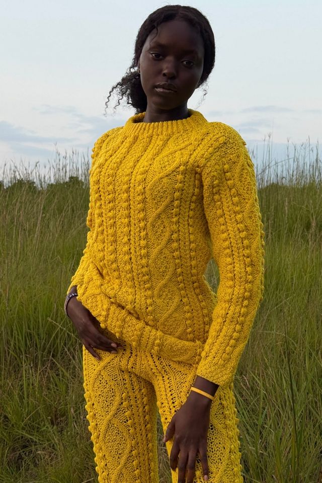Vintage 1970s Pat Crowley Handknit Yellow Sweater Suit Selected By Afterlife Boutique #1
