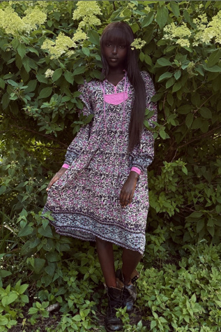 Vintage 1970's Gauze Cotton Floral Block Print Dress Selected By Afterlife Boutique