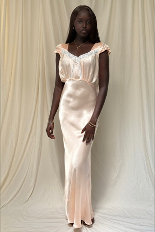 Vintage 1930's Silk Rayon Lace Bias Cut Slip Dress Selected By Afterlife Boutique
