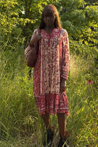 Vintage 1970's Gauze Cotton Paisley Block Print Dress Selected By Afterlife Boutique