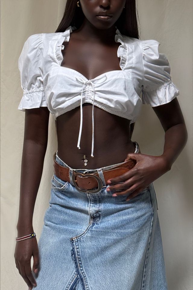 Vintage 1990's Puff Sleeve Cropped Ruched Blouse Selected By Afterlife Boutique #1