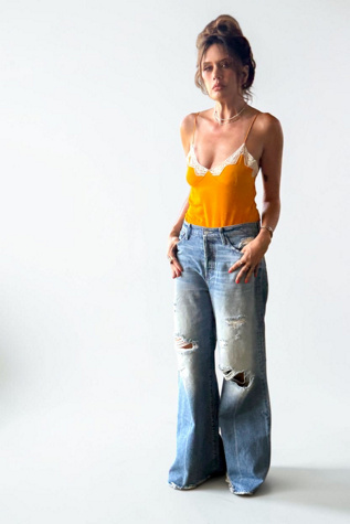 Женские джинсы Personal Choice Wide Leg Mother Superior Ditcher Roller Sneak Jeans Selected, цвет: Синий