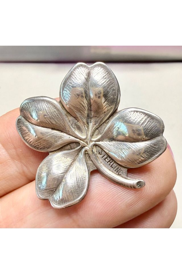 Vintage Sterling Silver Four Leaf Clover Pin Brooch Selected by Lux Revival #1