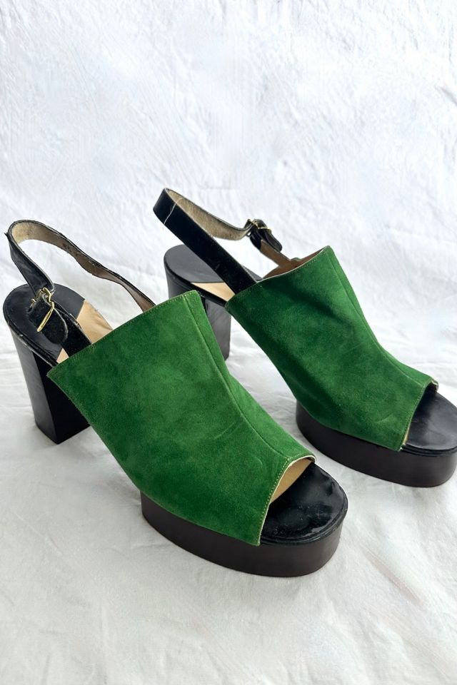 Vintage 1970s Deadstock Green Suede Platforms Selected by Grievous Angel Vintage #1