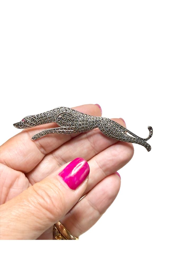 Vintage Sterling Silver + Marcasite Greyhound Pin Brooch Selected by Lux Revival #1