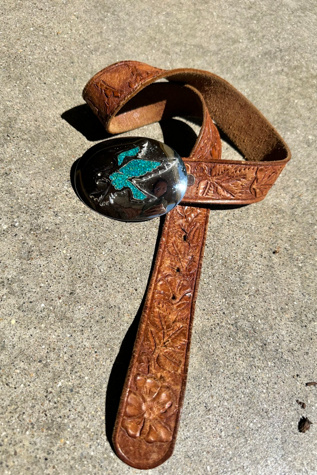 Vintage Tooled Leather "Betty" with Silver and Turquoise Buckle Selected by Grievous Angel Vintage