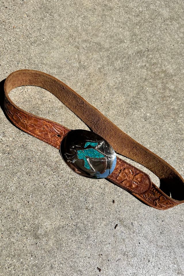 Vintage Tooled Leather "Betty" with Silver and Turquoise Buckle Selected by Grievous Angel Vintage #2