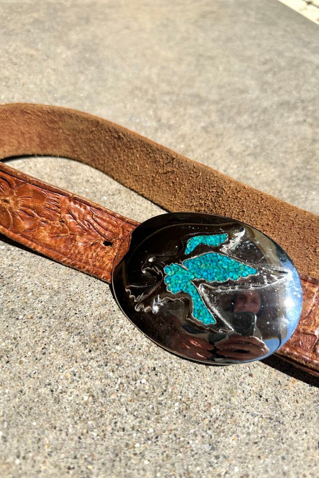 Vintage Tooled Leather "Betty" with Silver and Turquoise Buckle Selected by Grievous Angel Vintage #3
