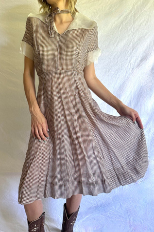 Vintage 1950s Brown Gingham Dress Selected by Grievous Angel Vintage