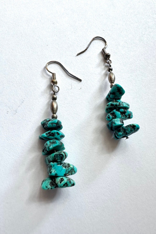 Vintage Sterling and Raw Turquoise Beaded Stacked Earrings Selected by Grievous Angel Vintage