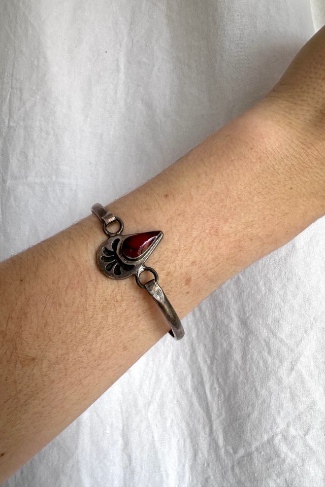 Vintage Sterling Silver and Red Stone Bracelet Selected by Grievous Angel Vintage #2