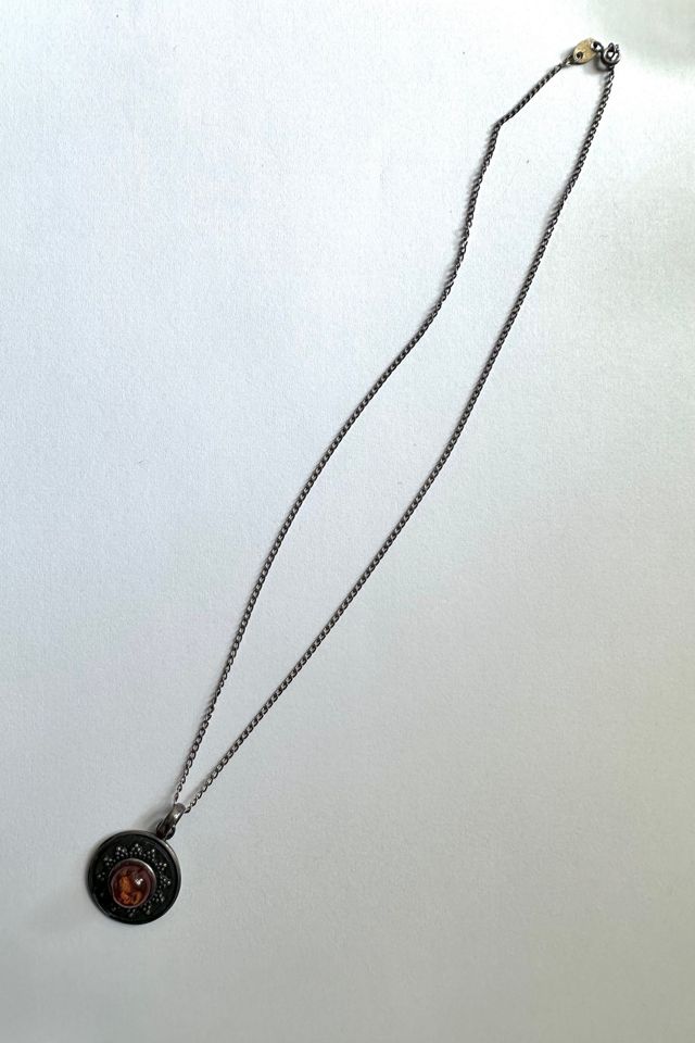 Vintage Silver and Amber Circle Pendant Necklace Selected by Grievous Angel Vintage #2