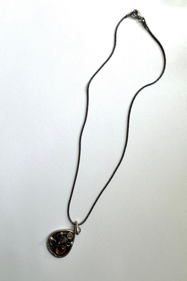 Vintage Sterling Silver and Amber Pendant Necklace Selected by Grievous Angel Vintage #2