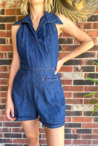 Vintage 1970s Denim Halter Romper Selected by Grievous Angel Vintage