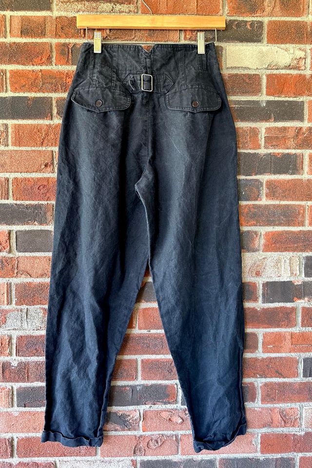 Vintage 1990s Black Pleated Buckle Back Trousers Selected by Grievous Angel Vintage #2
