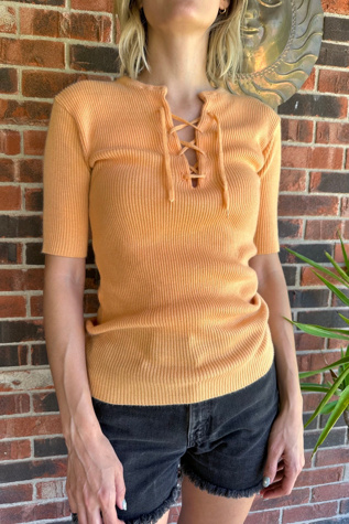 Vintage 1970s Sherbert Knit Lace Up Shirt Selected by Grievous Angel Vintage