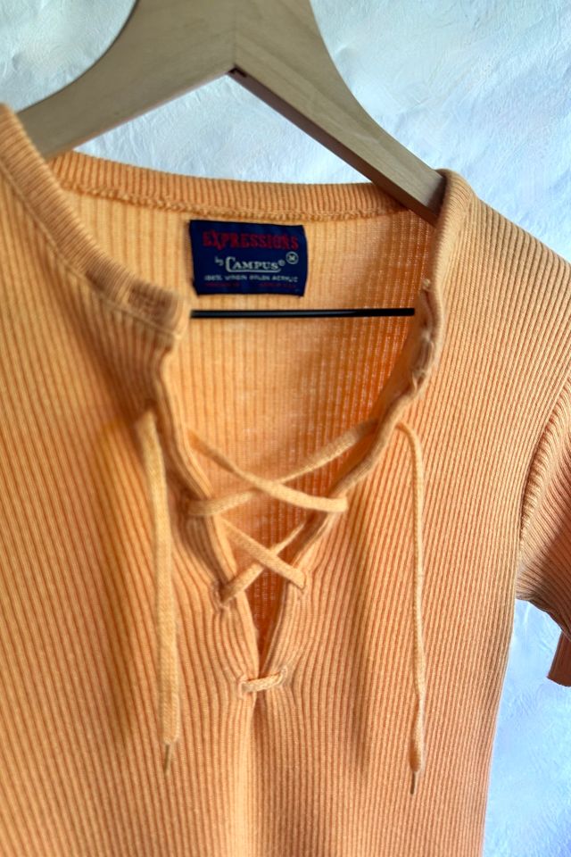 Vintage 1970s Sherbert Knit Lace Up Shirt Selected by Grievous Angel Vintage #2