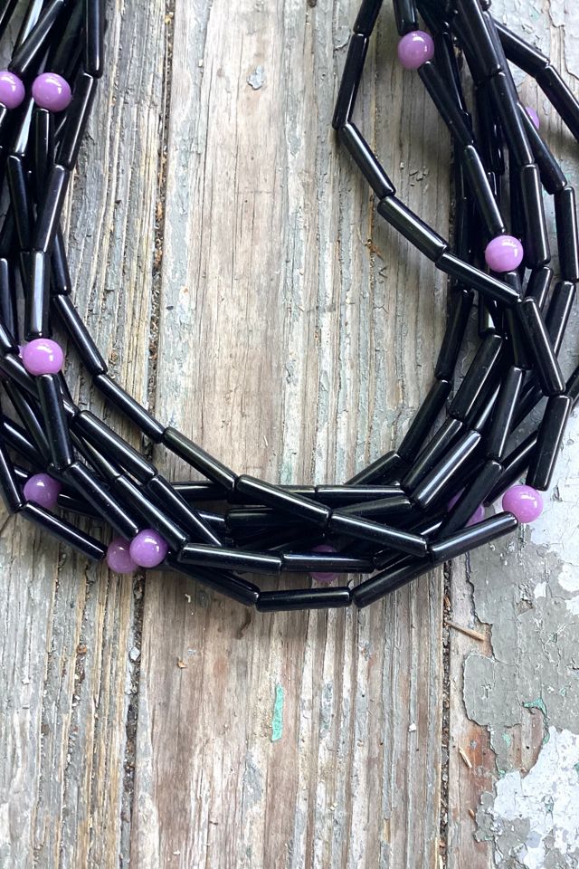Vintage 1980s Black and Purple Plastic Beaded Necklace Selected by Cherry #1