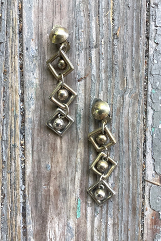 Vintage 1960s Metal Diamond Dangle Clip On Earrings Selected by Cherry