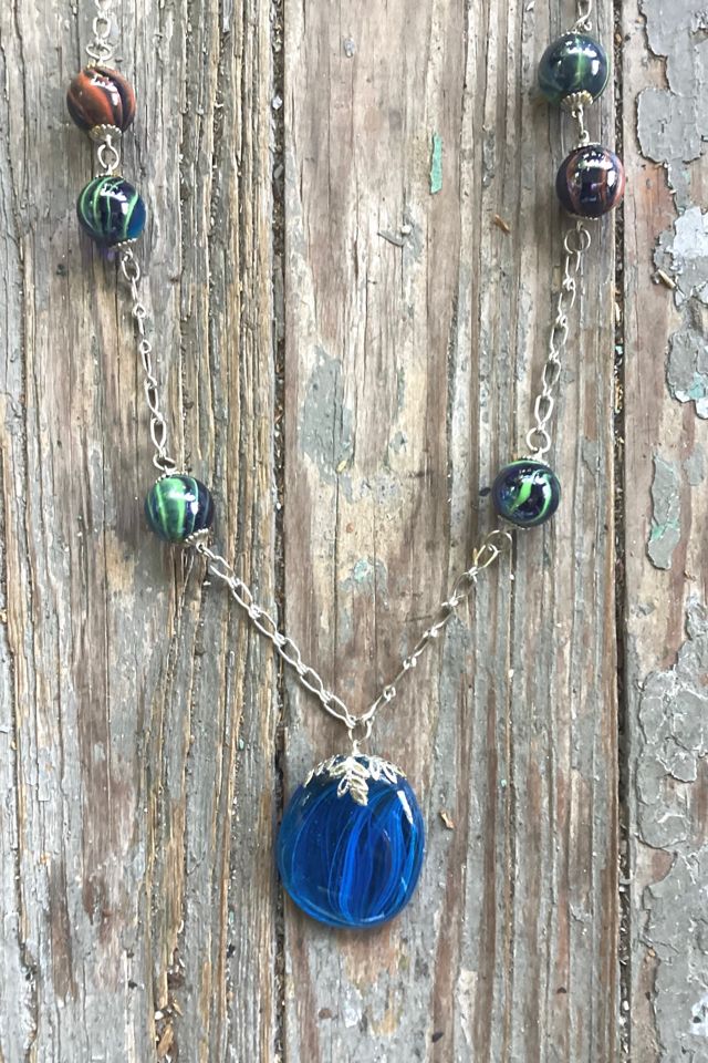 Vintage 1990s Marble and Glass Pendant Necklace Selected by Cherry #1