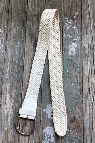Vintage White Leather Wide Woven Belt Selected by Cherry