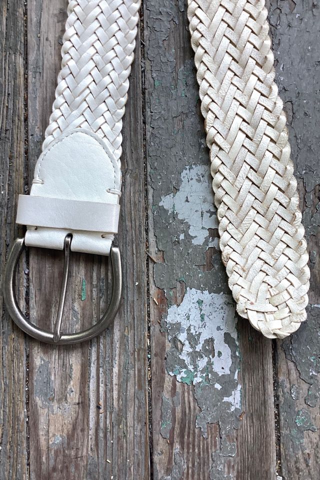 Vintage White Leather Wide Woven Belt Selected by Cherry #1