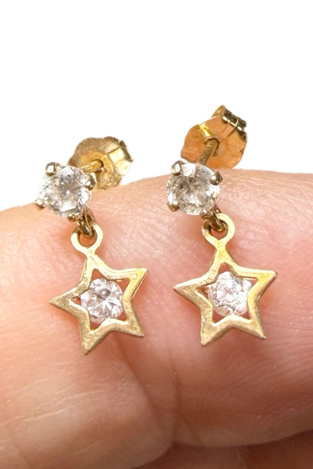 Vintage 14k Gold Star Dangle Stud Earrings Selected by Lux Revival #1