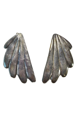 Vintage Sterling  Silver Repousse Wing Earrings Selected by Lux Revival