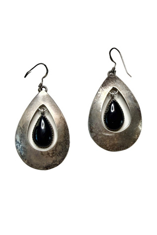 Vintage Sterling + Black Onyx Dangle Earrings Selected by Lux Revival