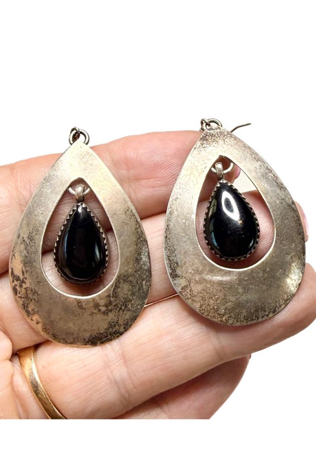 Vintage Sterling + Black Onyx Dangle Earrings Selected by Lux Revival #1