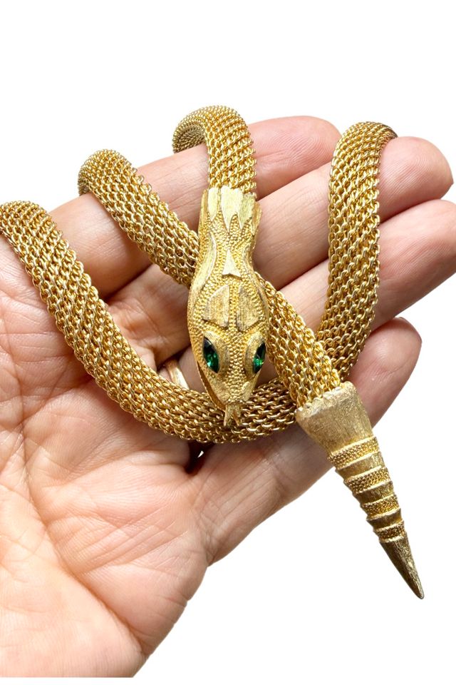 Vintage 1980s Gold Plated Snake Bolo Necklace Selected by Lux Revival #1