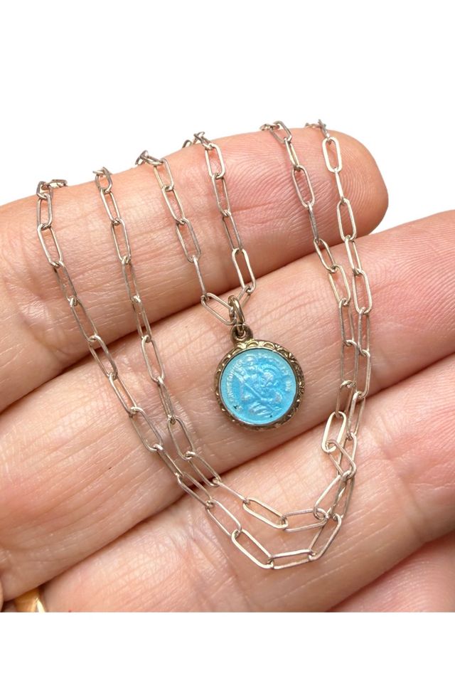 Vintage Sterling Silver + Enamel St Christopher Necklace Selected by Lux Revival #1