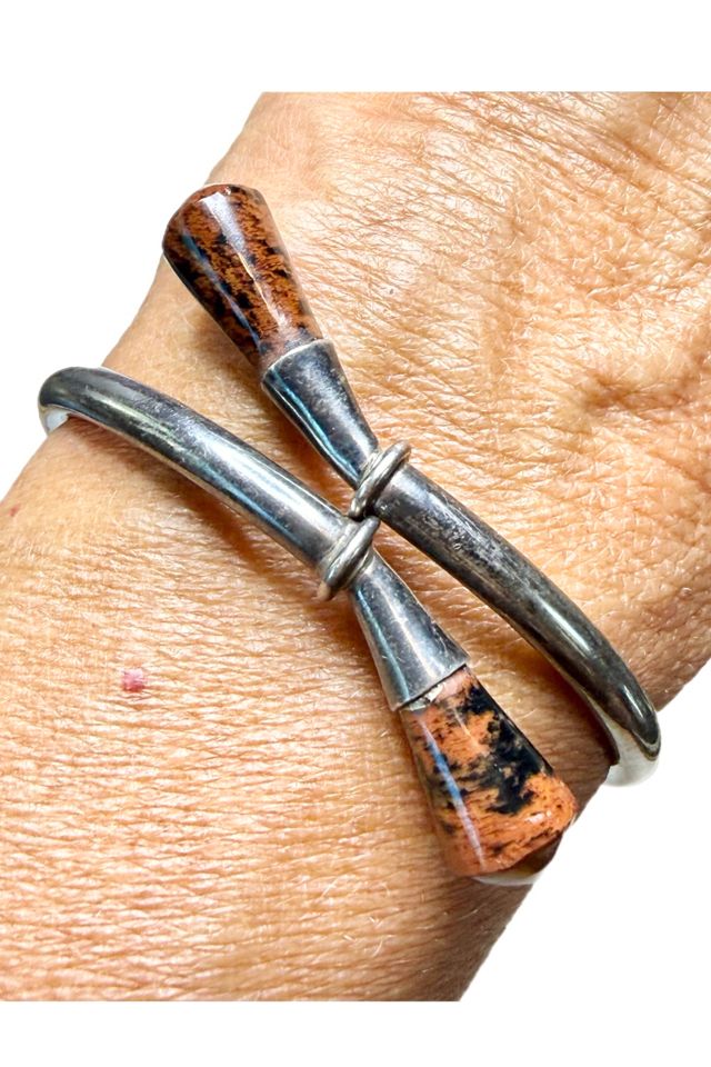 Vintage Sterling Silver Double Jasper Bypass Bracelet Selected by Lux Revival #1