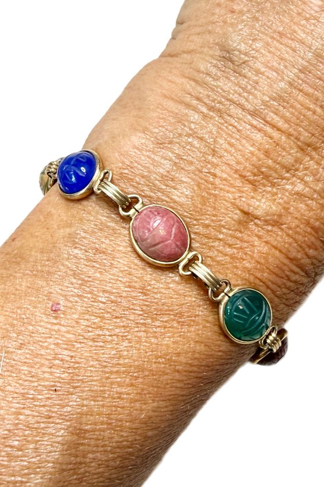 Art Deco Gold Fill Scarab Bracelet with Gemstones Selected by Lux Revival #1