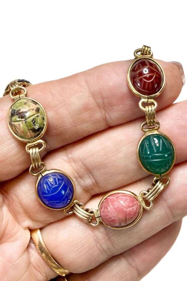 Art Deco Gold Fill Scarab Bracelet with Gemstones Selected by Lux Revival #2