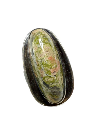 Vintage Modernist Sterling Silver Ring with Moss Agate Selected by Lux Revival
