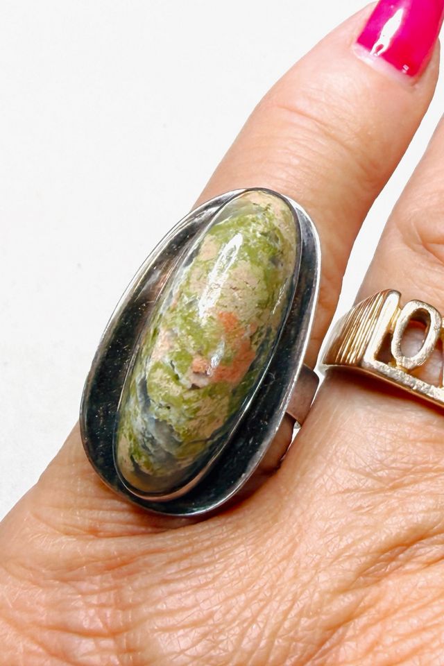 Vintage Modernist Sterling Silver Ring with Moss Agate Selected by Lux Revival #1